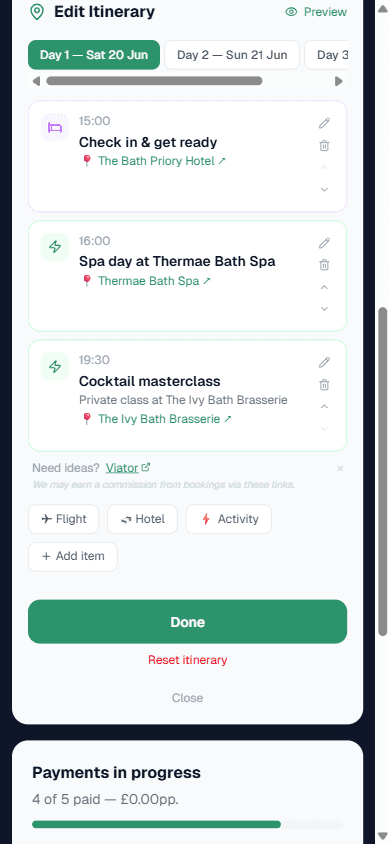 HerdCats itinerary for a hen do